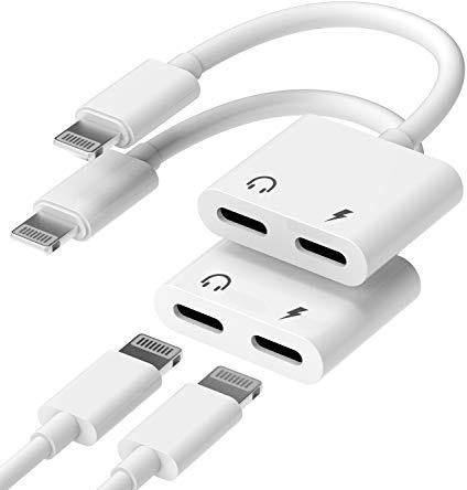 Headphone Adapter Lightning to Audio Jack and Charger Extender Earphone Charging Splitter Compatible with iPhone 11 12Mini pro max xs xr x 7 8plus for iPad air Cable Converter for Apple MFI Certified