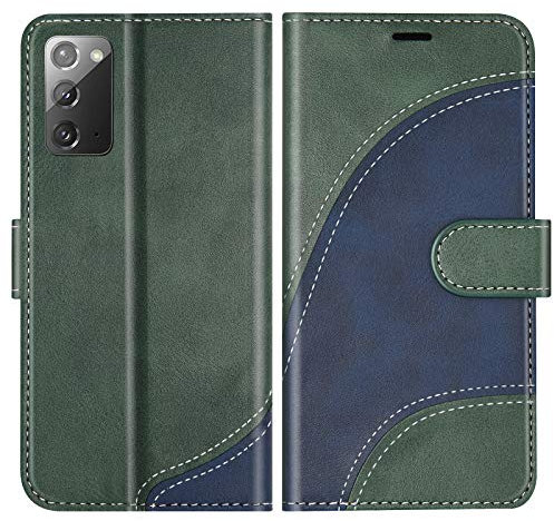 BoxTii Coque pour Galaxy Note 20, Portefeuille Etui en Cuir PU, Magnétique Protection Housse Coque pour Samsung Galaxy Note 20, Vert