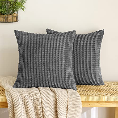 EMEMA Kordsamt Kissenbezug Granulat Dekorative Sofakissen Dekokissen Kissenbezüge Couchkissen Kissenhülle Weich Kissen Bezug Zierkissen für Sofa Couch Wohnzimmer 2er Set 40x40 cm Dunkelgrau