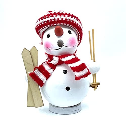Kaladia - Rauchmann/Räucherfigur aus Holz - für Räucherkerzen Größe M - Motiv: Schneemann mit Skiern - Größe: ca. 12 cm