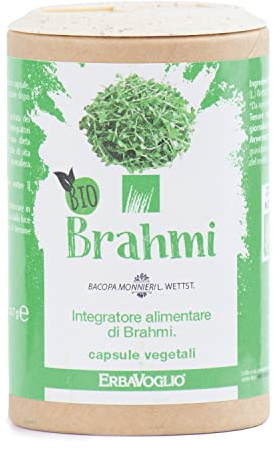 Erbavoglio Capsule di Brahmi Bio - 60 capsule - Integratore alimentare biologico - Supporta la memoria, la concentrazione e il benessere mentale, migliora la chiarezza mentale e riduce lo stress.