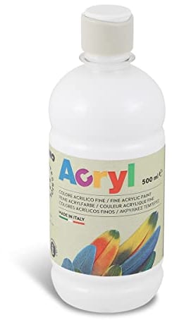 PRIMO Morocolor Acryl, 1 Bottiglia da 500 ml di Colore Acrilico Fine, Bianco, Effetto Coprente e Luminoso, Dotato di Tappo Dosatore