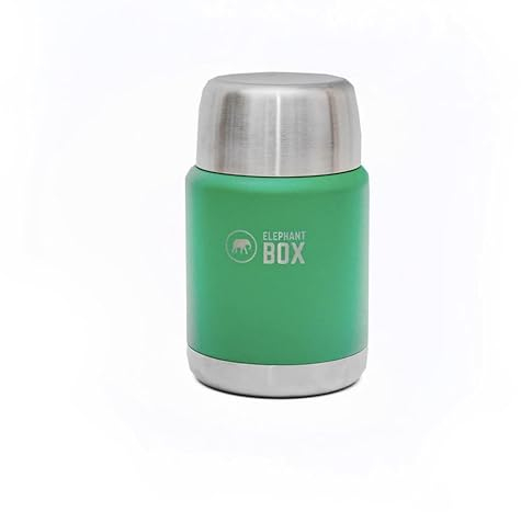 Elephant Box Insulated Food Flask - 450ml | Stainless Steel, BPA Free | Hot & Cold 6 hours (Green)