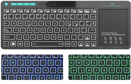 Rii RT518S Teclado Multimedia Inalámbrico y Bluetooth con retroiluminación de 2 Leds y Multi-Touch de Gran tamaño, Teclado Recargable para, PC, Portátil, Tablets, Smart TV, Windows, MacOS, Linux