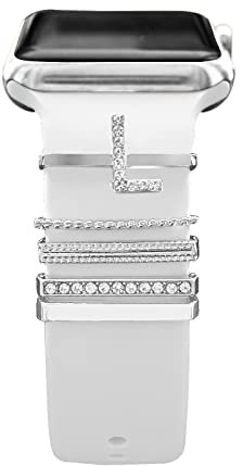 YuiYuKa 5Pcs Charms für Apple Watch Armband 46mm 42mm 44mm 40mm 41mm 45mm 38mm 49mm Damen,Dekorative Ring iWatch Series 10 9 8 7 6 5 4 3 SE/Galaxy Watch 7 6 5 4 Smart Watch Band Metall Shiny Zubehör