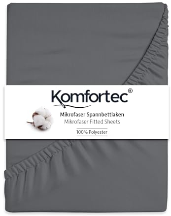 Komfortec Mikrofaser Spannbettlaken 140x200 cm – Weiches Spannbetttuch mit Rundumgummi – Fitted Sheet für Matratzen bis 30 cm – Anthrazit – Oeko-Tex – Pflegeleicht & Hautfreundlich – 90g/m²