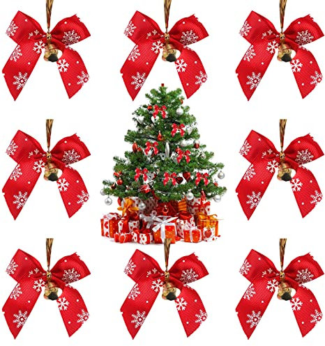 Weihnachtsschleife, 50 Stück Weihnachten Glitter Bowknots Satinschleifen Festival Weihnachtsdekorationen Weihnachtsbogen Red, mit Schneeflocken, Glocke, Für Weihnachtsbaum, Geschenkboxdekoration