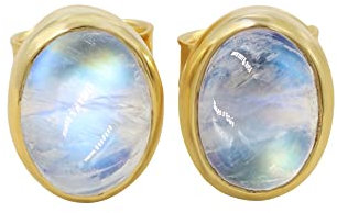 Mondstein Ohrringe Ohrstecker Gold Minimalistische Ohrringe Sterling Silber Mondstein Post Ohrring 6x8mm Oval Blau Mondstein Ohrstecker für Sie, Sterlingsilber-Edelstein, Mondstein