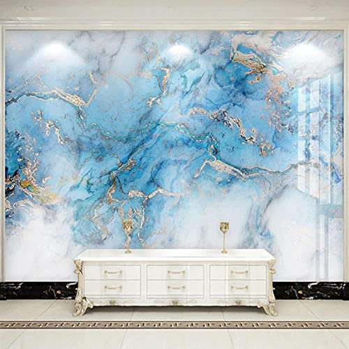 Fototapete - 4D Fototapete Diy Großes Modernes Abstraktes Blaues Vergoldetes Marmorwandbild Für Wohnzimmer Schlafzimmer, Wasserdichte Wandtattoos Wohnkultur Tv-Sofa Hintergrund, 140 Cm (B) X 70,5 C