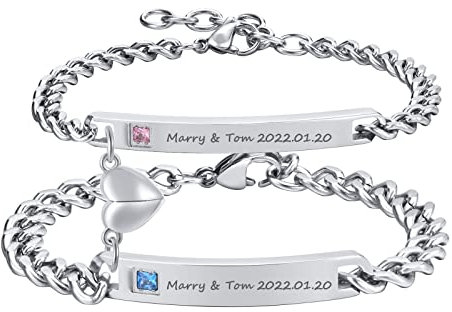 TempBeau Paar Armbänder Personalisiertes Edelstahl Armband : Freundschaft Geflochten Armband mit Herz Einstellbar für Männer Frauen Freund Pärchen