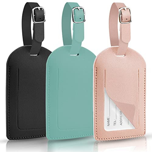 Hengxinc Lot de 3 Etiquette Valise PU cuir Bagage Peut être écrit Réglable étiquettes Valise Pour sac à dos Valise d'aviation (3)