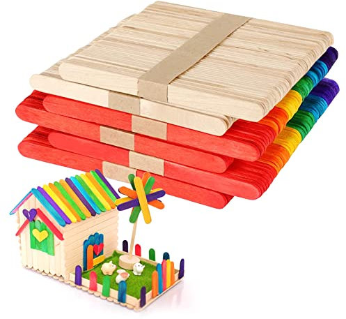 KERANEET 400 Stück Eisstäbchen Holz Eisstiele Holz Holzstäbchen zum Basteln Bunte Eisstiele zum Basteln Easy Sticks für Eis DIY Handwerk Bastelarbeiten