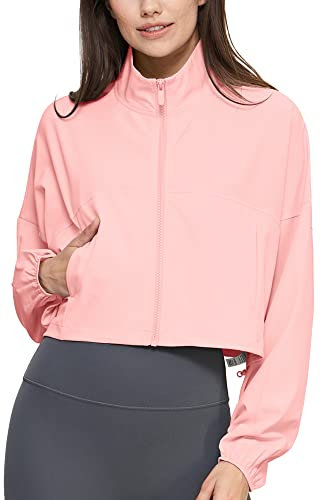 icyzone Veste de course légère UPF 50+ UV pour femme - Fermeture éclair complète - Coupe ample, Rose, M