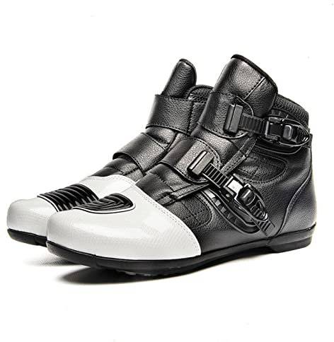Lfzhjzc Stivali da Moto, Stivali da Moto da Donna, Stivali da Moto da Cross in Pelle Microfibra con Fibbia da Coppia, Stivale da Motociclista Classico (Color : White, Size : 43 EU)