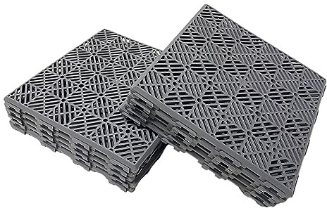 Nifty Garden Plastic Tiles – Interlocking Decking Tiles Anti Slip – Durable Weatherproof Lawn Tiles, Path Walkway Floor Tiles for Decorating Patio Vegetable Plot, Terrace, 30cmx30cm (5x Grey)