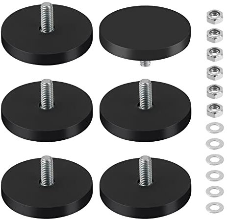Neodym Magnete Gummiert Ø 43mm Mit M6 Außengewinde, Gummierte Magnetscheibe, Gummi Runde Magnete, Magnetsysteme mit Gummimantel, für Schrauben Öse oder Haken (6 Stück)