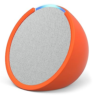 Echo Pop | Altavoz inteligente Bluetooth con Alexa de sonido potente y compacto | Blanco + funda blanda, Made for Amazon, para Echo Pop (modelo del 2023), Naranja
