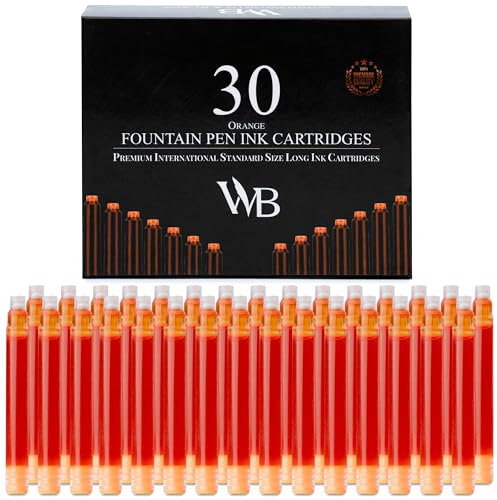 Wordsworth & Black Fountain Pen Ink Refills - Set of 30 Orange Ink Cartridges - International Standard Size - Length APPR 2.3 - Base Diameter APPR 0.24 - Disposable and Generic