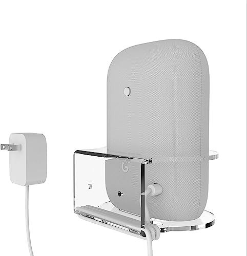 ZahoTse For Google Nest Audio Holder Wall Mount Stand Accessory with Integrated Cable Management, No Screws Required Speaker Accessory Rack (Transparent, JG02Y), 1 Piece