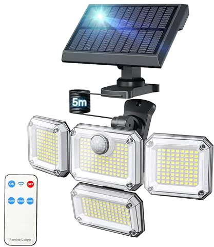 SUNIST Lampe Solaire Extérieur Détecteur de Mouvement, 3000mAh 333LED/1800LM Lumiere Solaire Extérieur, 3 Modes 270° Angle Eclairage Exterieur Solaire, IP65 Imperméable à l'eau, Câble de 5m