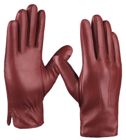 MGGMOKAY Herren Lederhandschuhe Touchscreen Kaschmir gefüttert,Rot,M