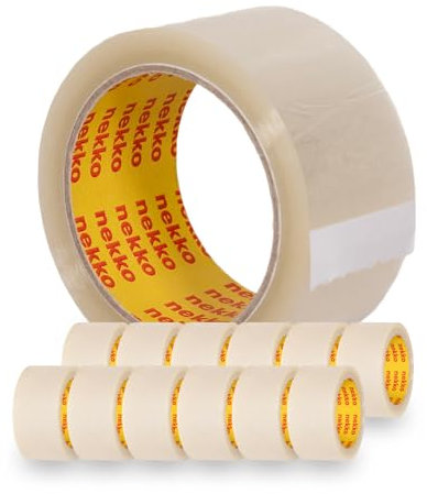 nekko 12 Rollen Paketklebeband Transparent- Starke Klebekraft, Kein Einreißen, Leises Abrollen - Packband Verpackungsband - 50mm x 66m Klebeband