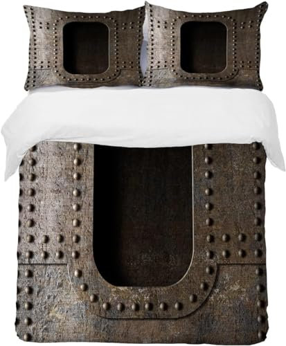 Bettwäsche 135x200 Gefängnis 3D Bettwäsche-Sets Vintage Rostig 3 Teilig Weich Mikrofaser Bettbezug Set mit Reißverschluss + 2 Kissenbezüge 80x80 cm D1495