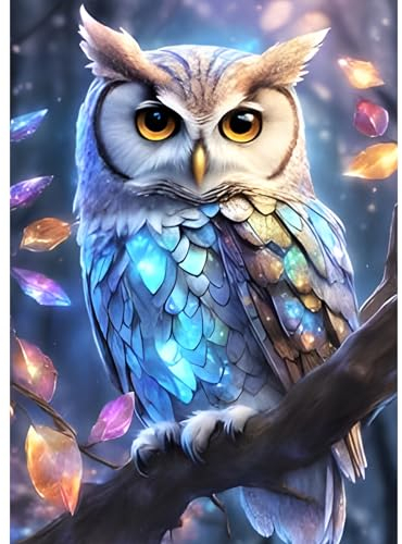 DPHERO Eule Diamant Painting Bilder für Erwachsene Kinder,5D Leuchtende Eule Diamond Painting Set,DIY Strass Bilder Eule Diamant Kunst Kits,Runde Steine Diamant Painting für Zuhause Dekor 30x40 cm