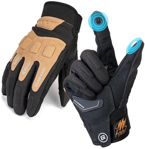 ROCKBROS Fahrradhandschuhe Herren Touchscreen Vollfinger Handschuhe Laufhandschuhe MTB Stoßdämpfende rutschfeste Winter Herbst Outdoor Radfahren Klettern Laufen Braun XL