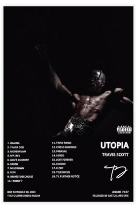 yimustbe Travis Poster, Scott Utopia, Albumcover, Poster, Leinwandposter, Wandkunst, Dekordruck, Bild, Gemälde für Wohnzimmer, Schlafzimmer, Dekoration, ungerahmt, 40 x 60 cm