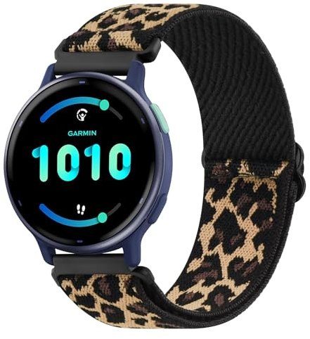 Wanme Elastic Strap Compatible with Garmin Vivoactive 5 & 3 Nylon Watch Bands, 20mm (Leopard)