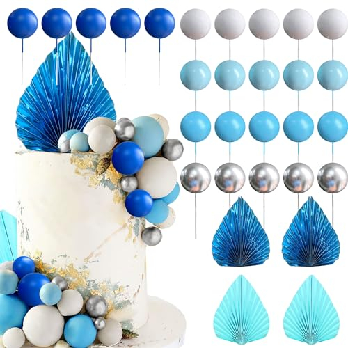 Blue Cake Decoration Blue Silver Balls Cake Topper Baby Shower Cake Decoration for Wedding Bridal Shower Birthday