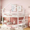 Etagenbett Kinderbett 90 x 200 mit Treppe & Stauraum, Hochbett Hausbett für 2 Kinder, Massivholz Stockbett Jugendbett Doppelbett, Baumhaus Bett mit Rausfallschutz und Lattenrost, Weiß, Ohne Matratze