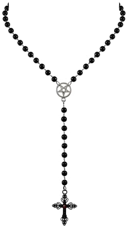 JJDreams Gothic Kreuz Halskette Lange Schwarze Perlenkette mit Stern Choker für Frauen