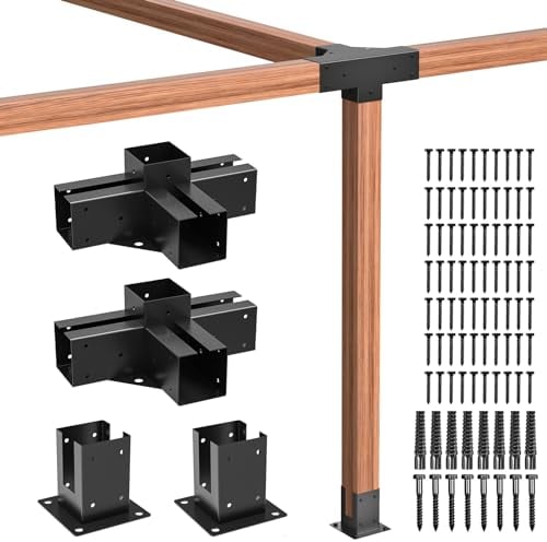 Wilkblck Pergola Brackets Kit 4''x 4'', Gazebo Brackets 2 Set Heavy Duty 4-Way Right Angle Corner Bracket with Post Base, DIY Pergola Kit