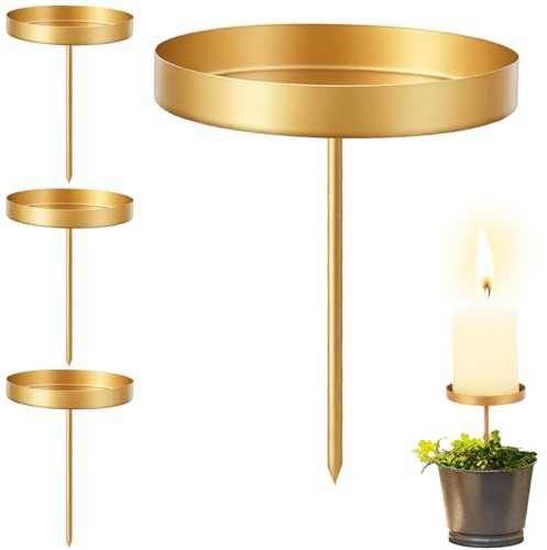 4er Adventskranz Kerzenhalter Gold Set,ø7,5cm/6,5cm/4,5cm Wählbar Metall Adventskränze Kerzenhalter mit Plattform,Kerzenstecker Adventskranz Kerzenteller für Stumpenkerzen Weihnachtsgirlande-7,5cm