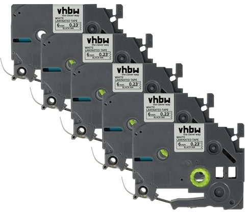 vhbw 5x Schriftband-Kassette Ersatz für Brother TZ-211, TZE-211 für Etiketten-Drucker 8m x 6mm Schwarz auf Weiß