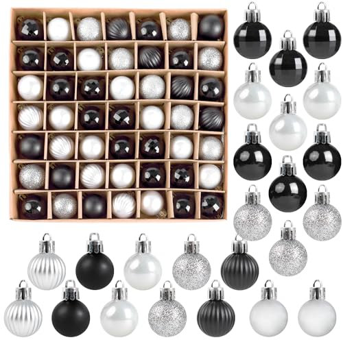 SULOLI Mini Christmas Tree Baubles,49PCS Mini Shatterproof Decorative Hanging Ornaments Balls Christmas Tree Decor(Black)