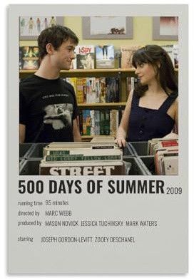 Filmposter 500 Days of Summer für Zimmer, ästhetisches Leinwandposter, Wandkunst, Dekoration, Wohnzimmer, Schlafzimmer, Dekoration, Poster, 20 x 30 cm, ungerahmter Stil