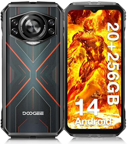 DOOGEE S cyber Rugged Smartphone, 20GB RAM + 256GB ROM, 10800mAh Telefono Indistruttibile, 6.58”FHD Telefono Rugged, 50MP+16MP+5MP Android 14 Octa-Core, Face ID/Fingerprint/NFC/OTC/GPS, Nero Rosso