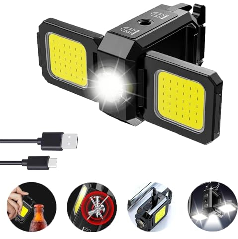 MODOAO Mini torce LED COB portatili, luce da lavoro COB portachiavi, lampada pieghevole a 90°, impermeabile IPX5, torcia portachiavi ricaricabile con base magnetica, per pesca, campeggio,