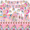 99PCS Birthday Party Decorations, Dog Birthday Party Supplies, Pink Birthday Decorations Set include Banner Balloons Cake Toppers Cutlery Tablecloth for Children's Birthday Decorations Boys Girls