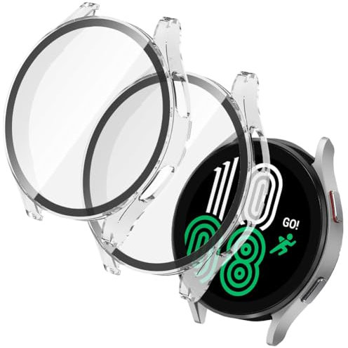 OFFCUP Coque Compatible avec Samsung Galaxy Watch 4 40mm, 2pcs Étui de Protection Complète avec Protection D'écran, Protecteur D'écran en Verre Trempé Coque Anti-Rayures Case(Transparent)