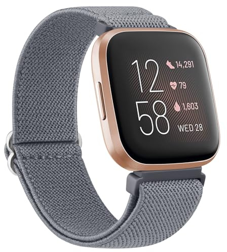 Tobfit Armband für Fitbit Versa Armband Damen Herren,Verstellbares Dehnbares Nylon Uhrenarmband Ersatzarmband für Fitbit Versa 2/Fitbit Versa/Versa Lite(Blaugrau)