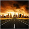 Wallario Glasbild Skyline am Ende der Straße - 55 x 55 cm Wandbilder Glas in Premium-Qualität: Brillante Farben, freischwebende Optik