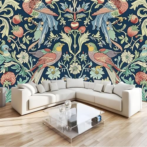 3D Mural Photo Wallpaper William Morris Style Strawberry Thief Backdrop Wall Interior Decor Wallpaper 3D Panel Wall 250x175 cm Bathroom Restaurant Hall Living Room Hallway