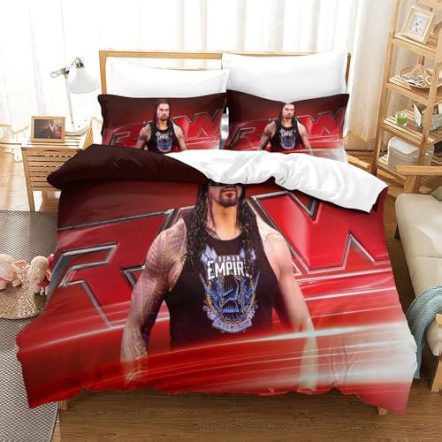 CULPRT Bettwäsche WWE,3 Teilig 3D Bettwäsche Set Mikrofaser Bettbezug Und Kissenbezug Mit Reißverschluss Für Kinder Single(140x200cm)