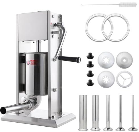 Hakka 3L/7Lb Sausage Stuffer Machine,2 Speed Stainless Steel Vertical Sausage Maker with 5 Tubes and 4 Churros,Meatball Maker for Home & Commercial Kitchens