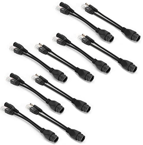 Poe-Splitter, DC12V Wasserdichter Poe-Adapter-Koaxialkabelanschluss mit 5 Paaren für IP-Kamera (BLACK)
