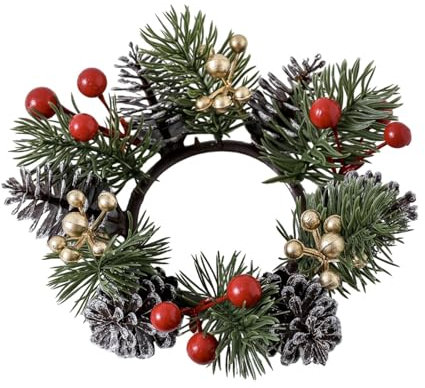 Weihnachtskerzenringe, rote Beeren, Kerzenringe, Kränze, künstliche Kerzenkränze, Mini-Weihnachtskranz mit Tannenzapfen für Stumpenkerzen, Weihnachten, Tischdekoration, Dekoration, Rot, Einheitsgröße